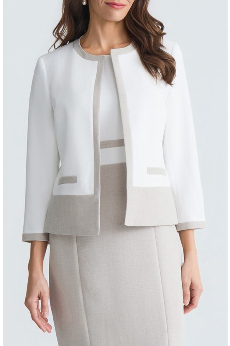 Colorblock Crepe Cardigan, Main, color, LILY WHITE/ SMR STRIPE