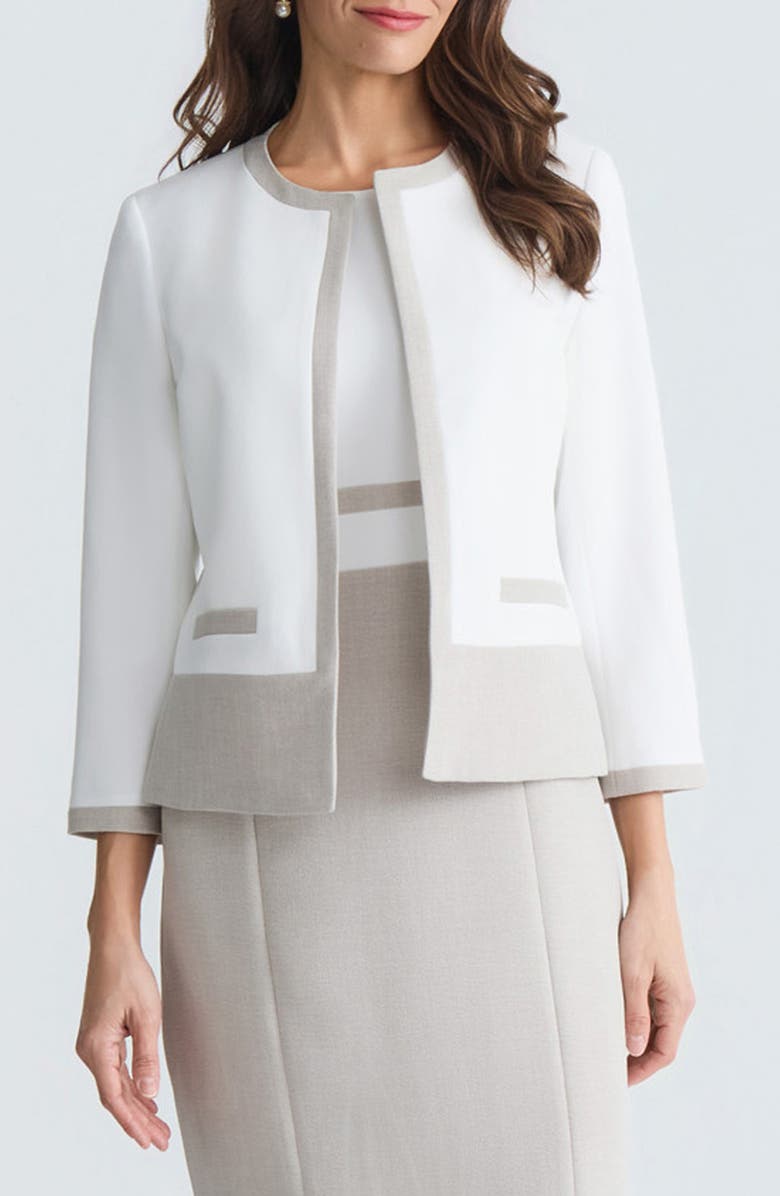 KASPER Colorblock Crepe Cardigan, Main, color, Lily White/ Smr Stripe