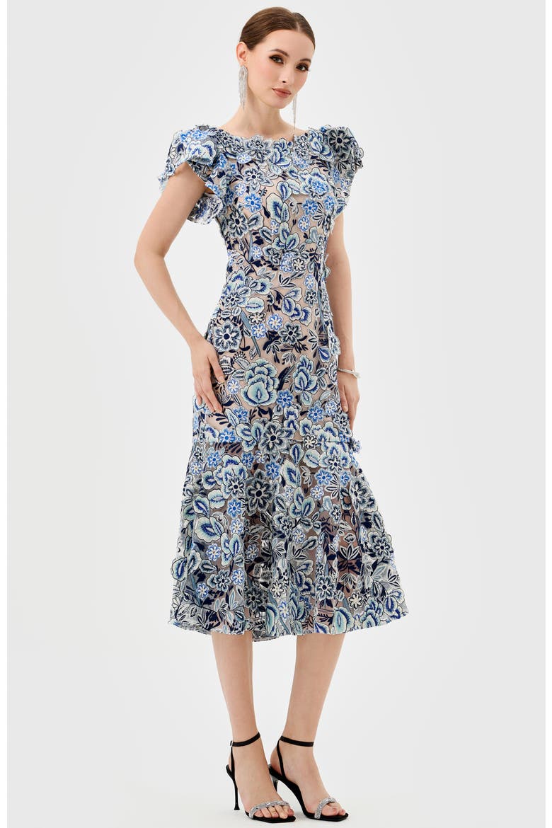 Peri Flutter Sleeve Midi, Alternate, color, BLUE