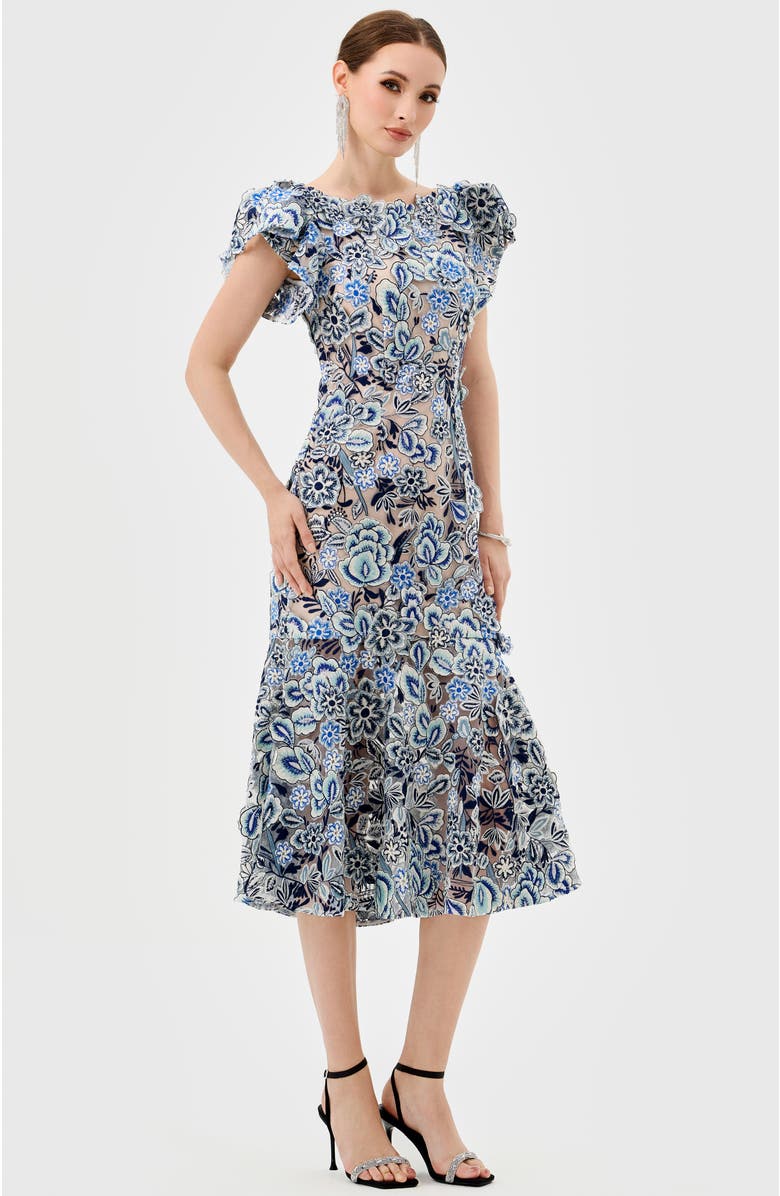 Bariano Peri Flutter Sleeve Midi, Alternate, color, Blue