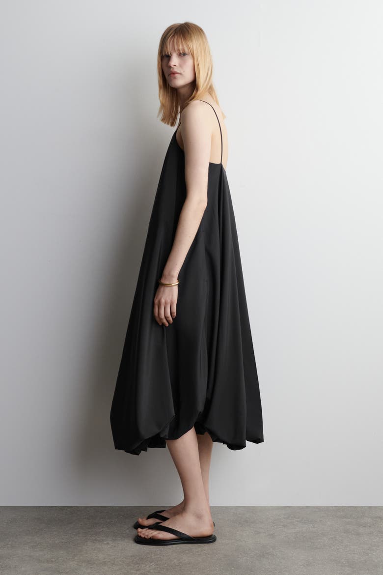 Bubble-Hem Midi Dress, Alternate, color, BLACK