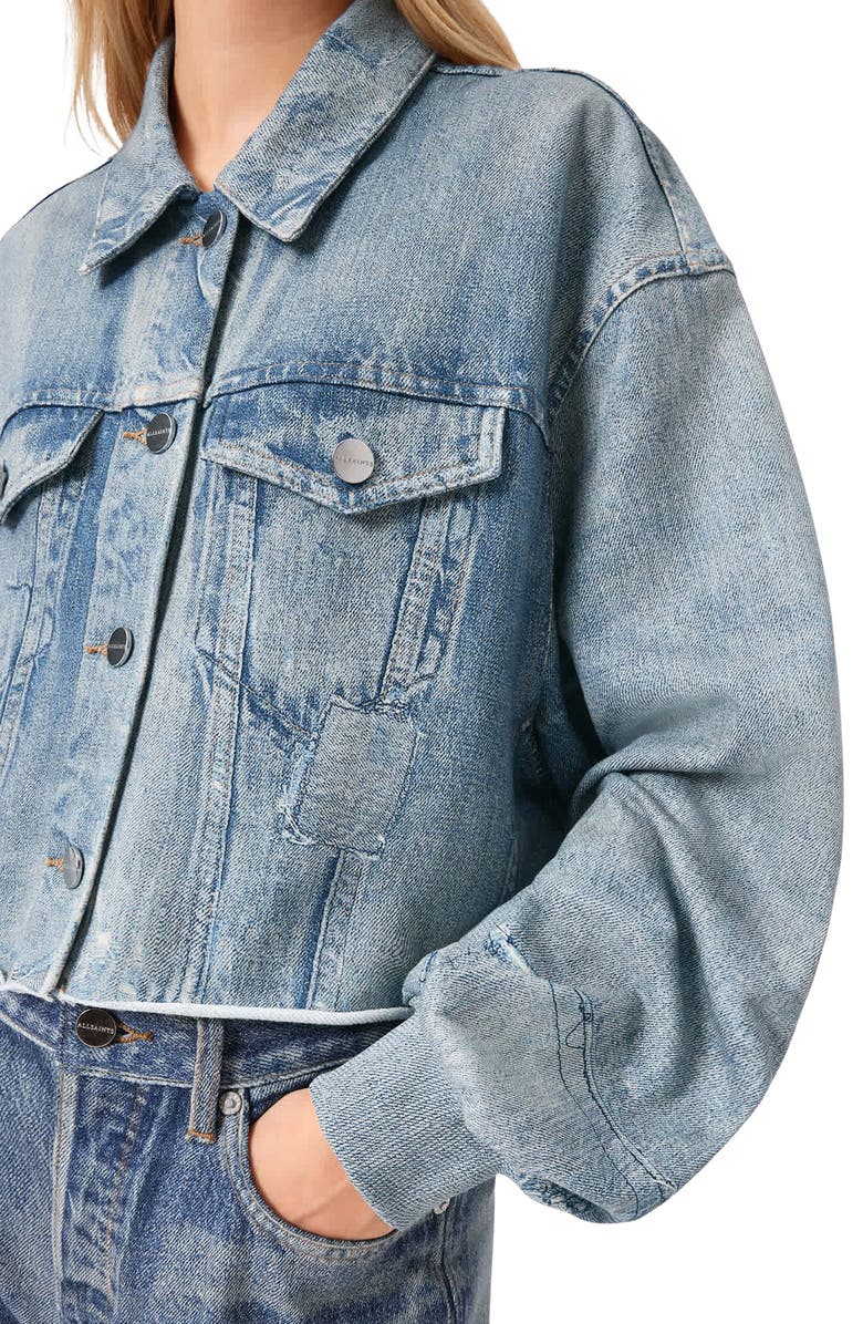 AllSaints Anders Crop French Terry Illusion Shacket, Alternate, color, Illusion Indigo