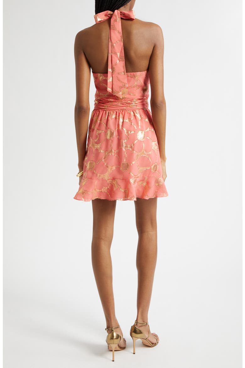 Reuben Metallic Daisy Print Mini Halter Dress, Alternate, color, CORAL JACQUARD