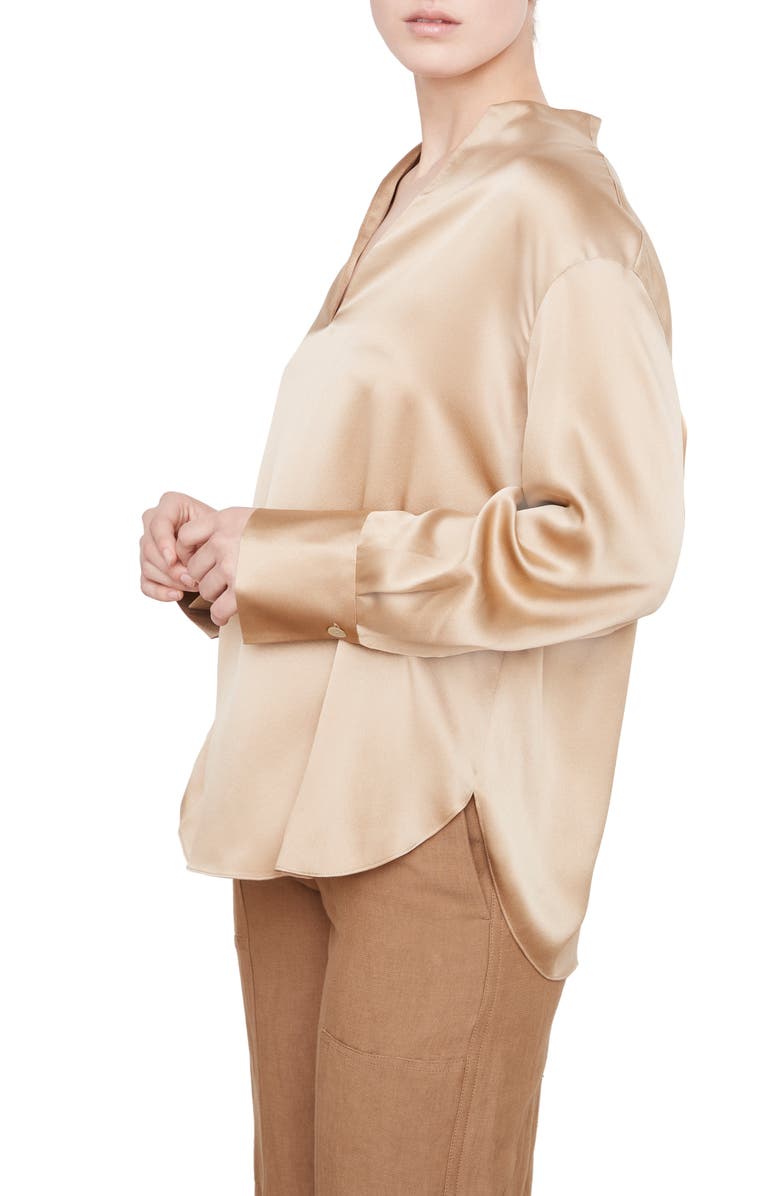 Vince Split Neck Silk Blouse, Alternate, color, 