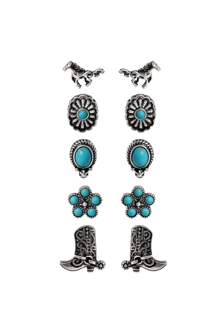 Western Turquoise Earring Set, Main, color, Silver