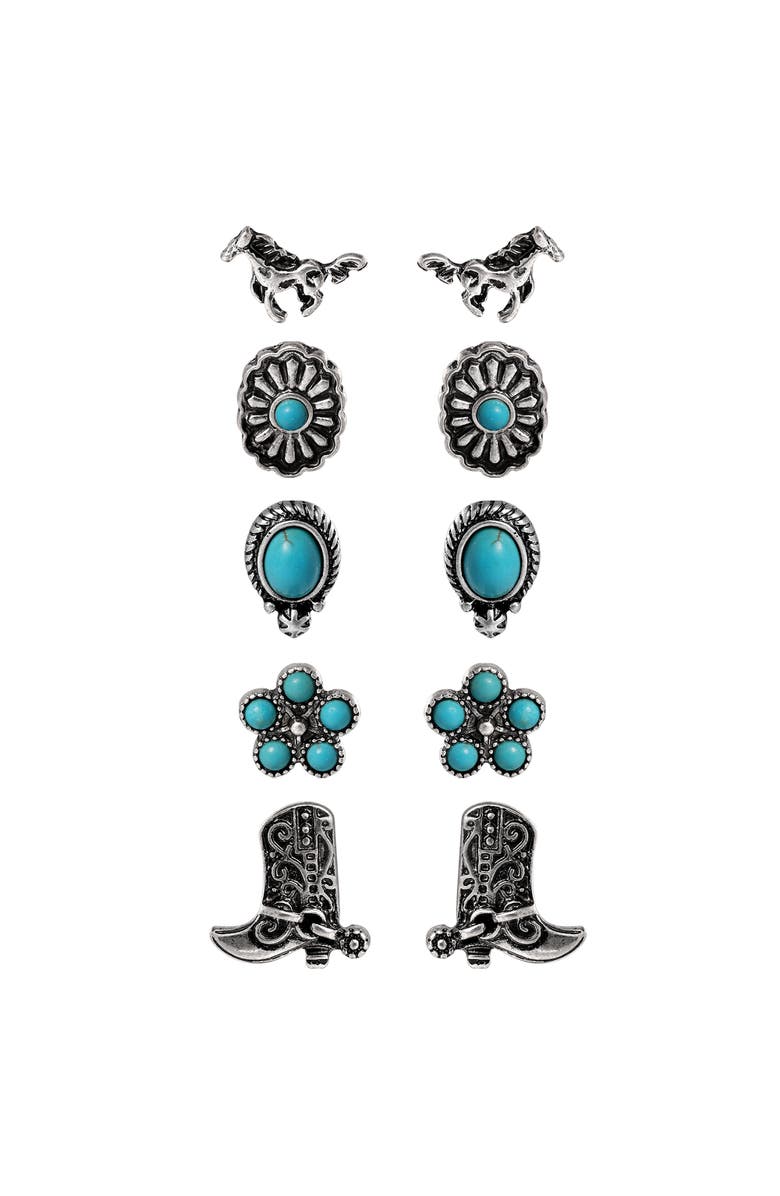 Jessica Simpson Western Turquoise Earring Set, Main, color, Silver