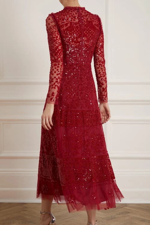 Needle & Thread Aurora Long Sleeve Ballerina Midi Dress In Red