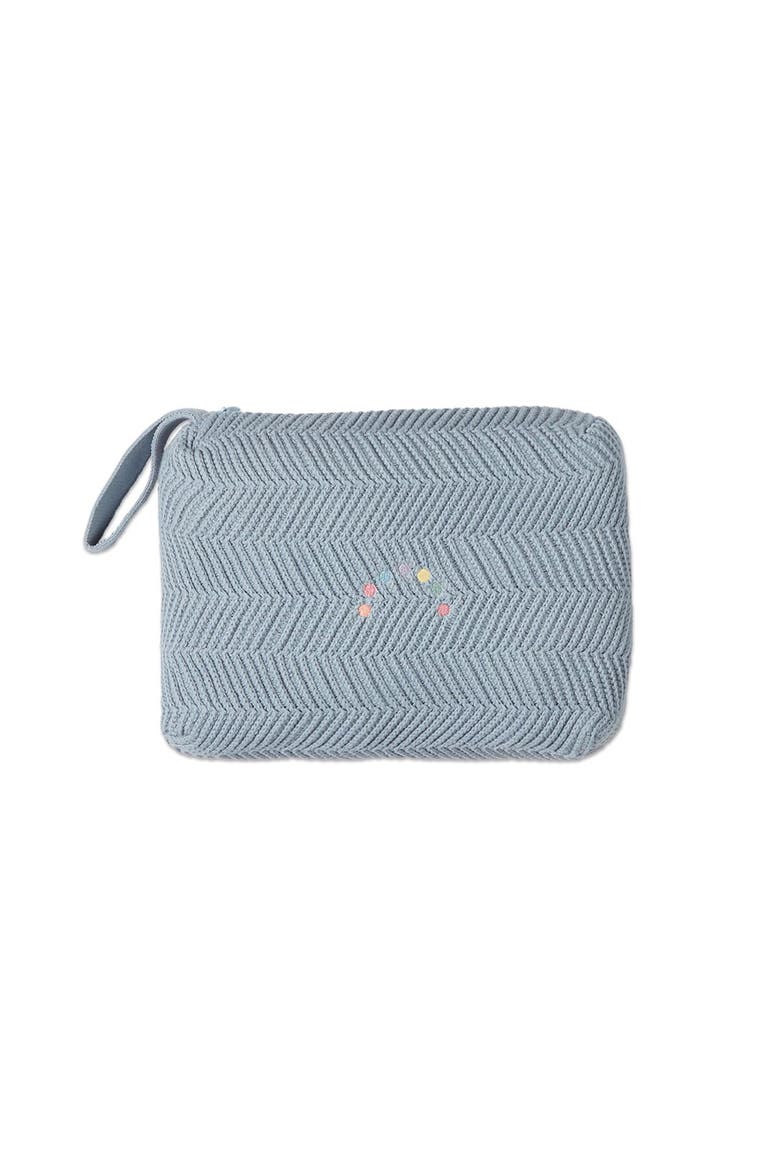 Herringbone Knit Cotton Blanket with Carry Pouch, Main, color, Blue