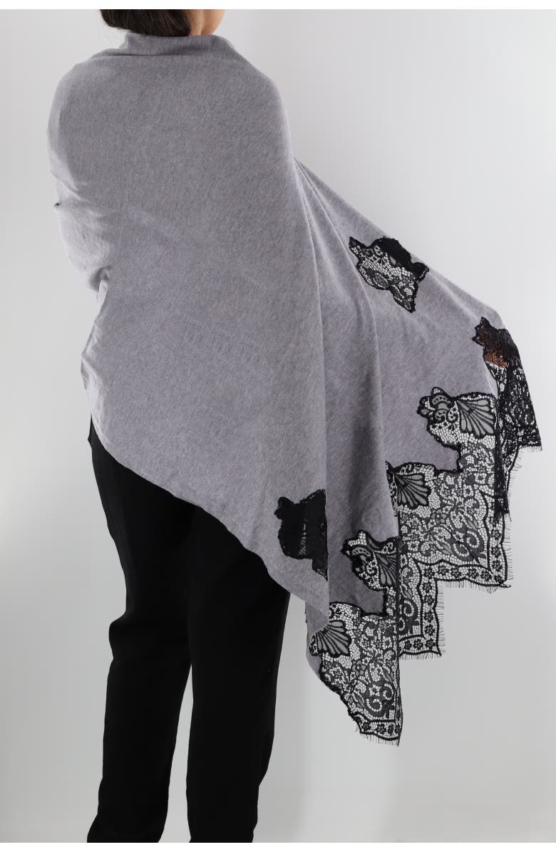 La Fiorentina Wrap with Lace Detail, Alternate, color, Grey/Black