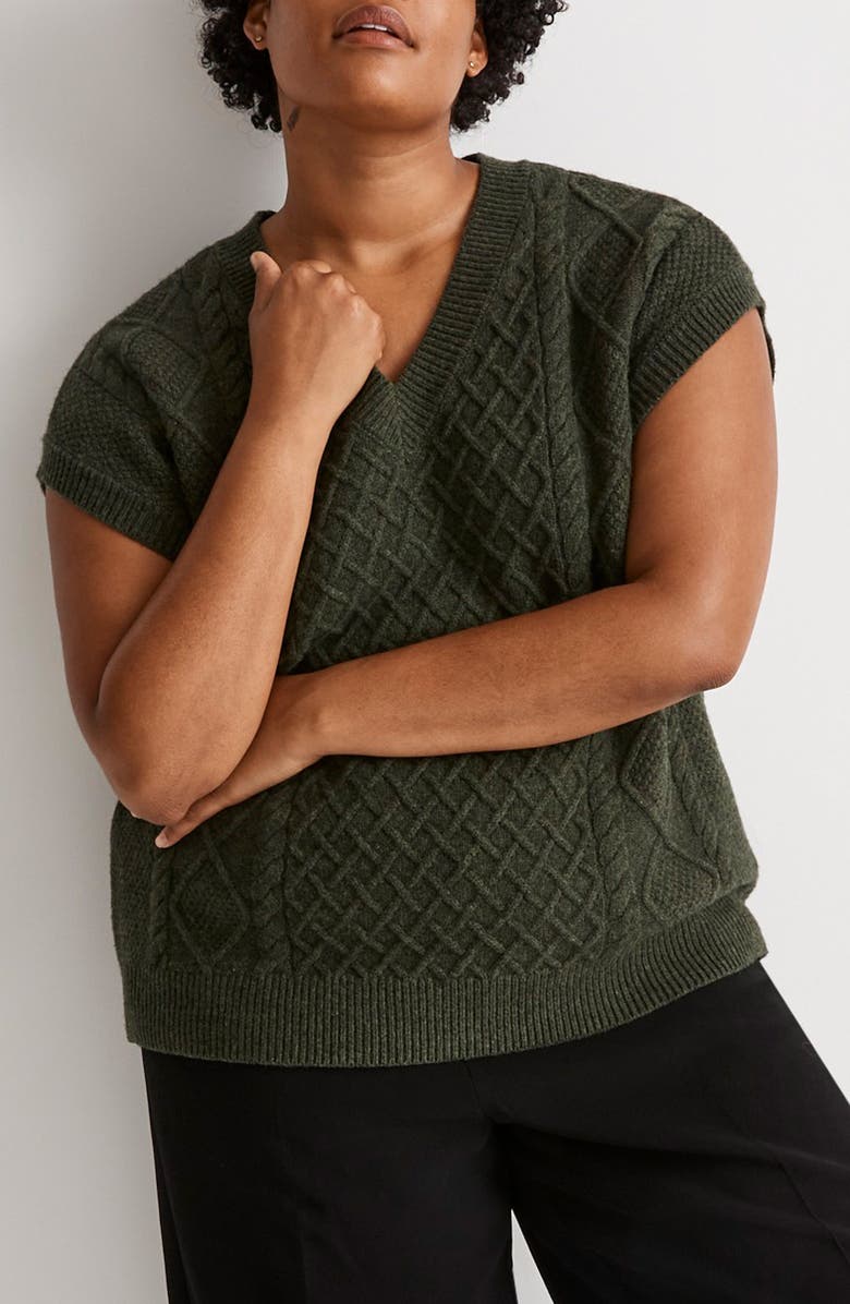 Madewell Cable Knit Wool Blend V-Neck Sweater Vest, Alternate, color,