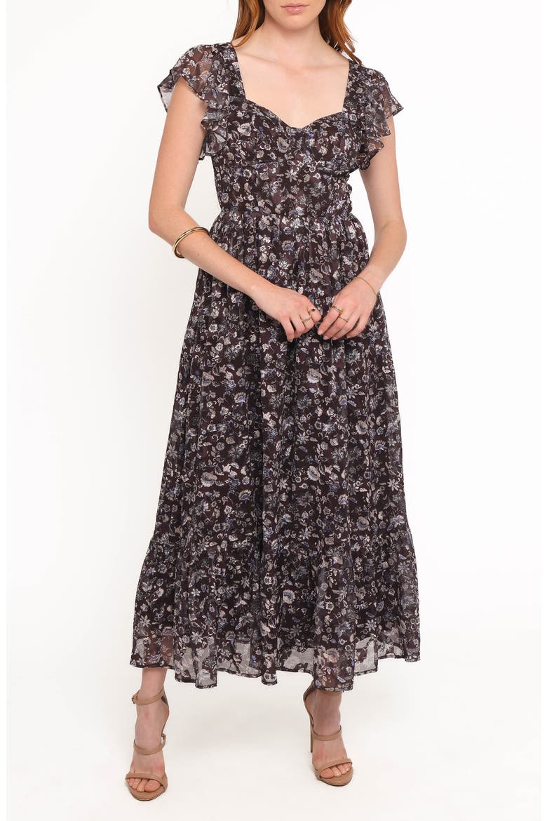 Myles Floral Chiffon Maxi Dress, Main, color, BROWN/ BLUE FLORAL