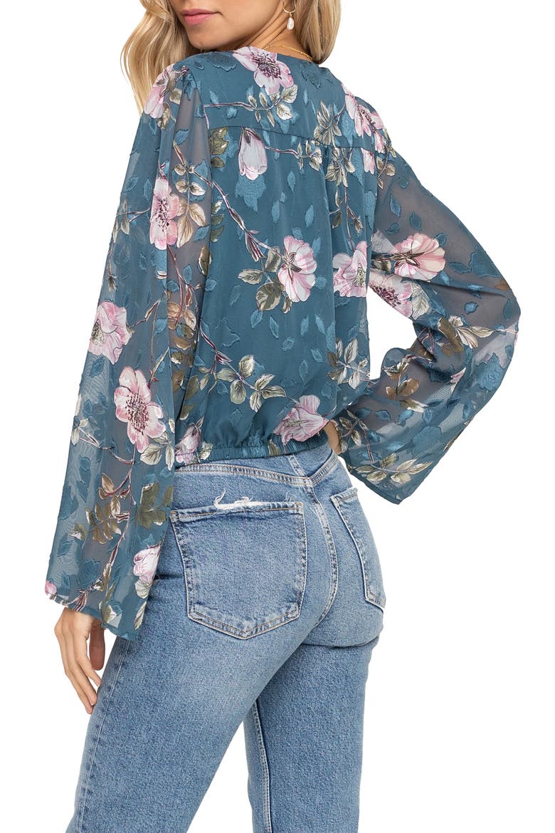 Surplice Cut Velvet Top, Alternate, color, TEAL/ MAUVE