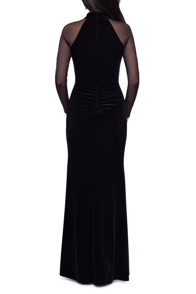 Long Sleeve Mixed Media Sheath Gown, Alternate, color, BLACK