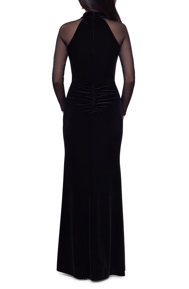 Betsy & Adam Long Sleeve Mixed Media Sheath Gown, Alternate, color,