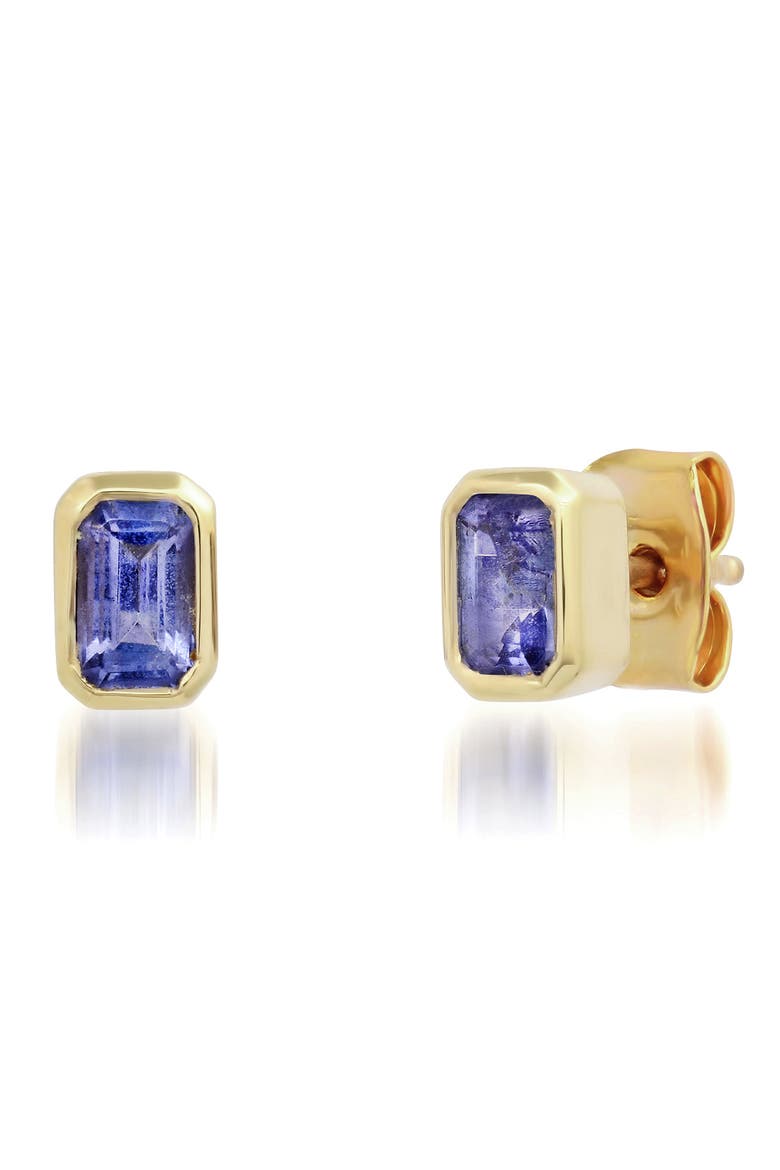 14K Knife Edge Gemstone Stud Earrings, Main, color, Tanzanite