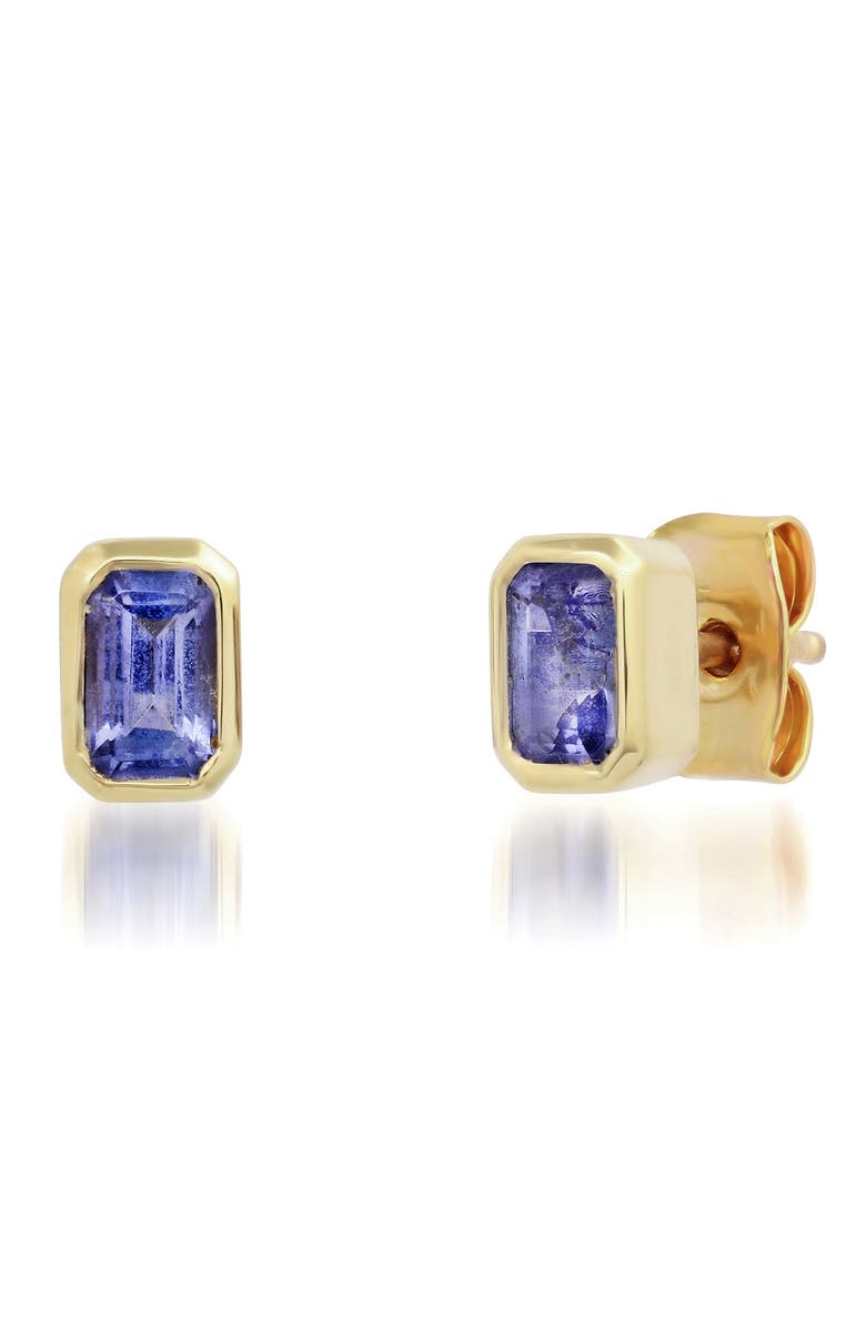 ELLIOT YOUNG 14K Knife Edge Gemstone Stud Earrings, Main, color, Tanzanite