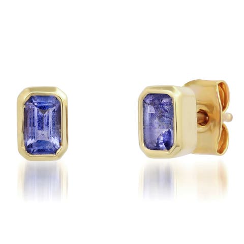 14K Knife Edge Gemstone Stud Earrings