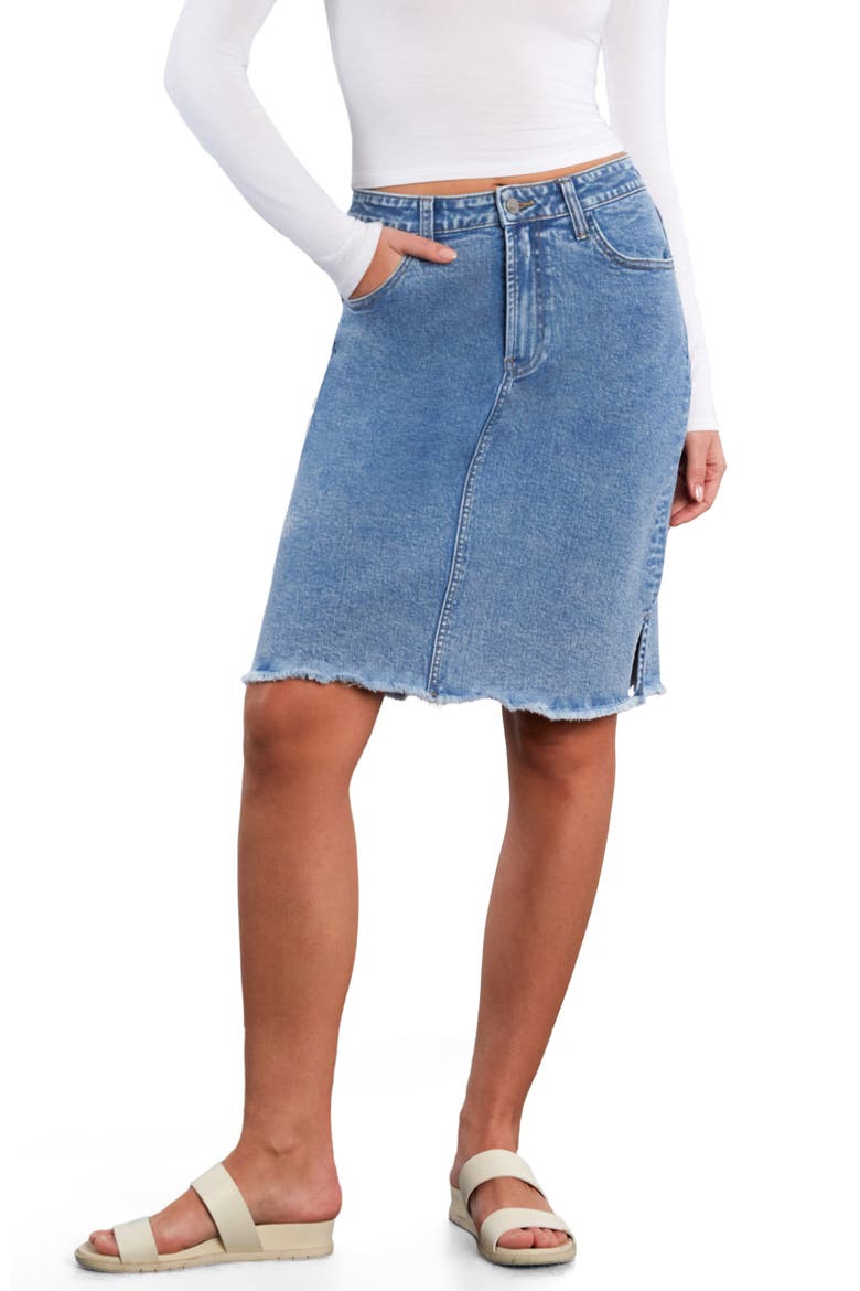 Fray Hem Denim Skirt, Alternate, color, DENIM DREAM