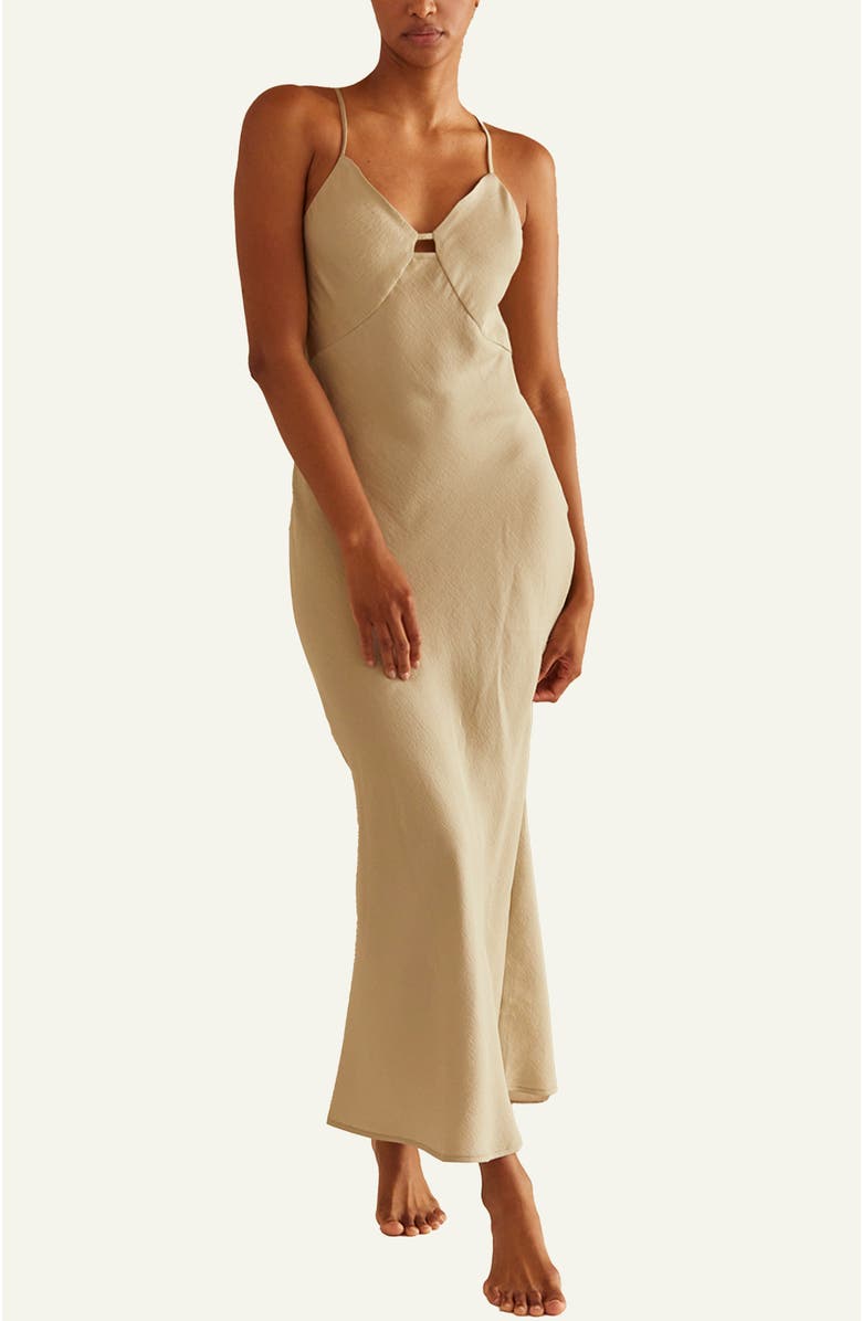CRESCENT Tencel Blend Front Cut Out Slip Dress, Main, color, Taupe