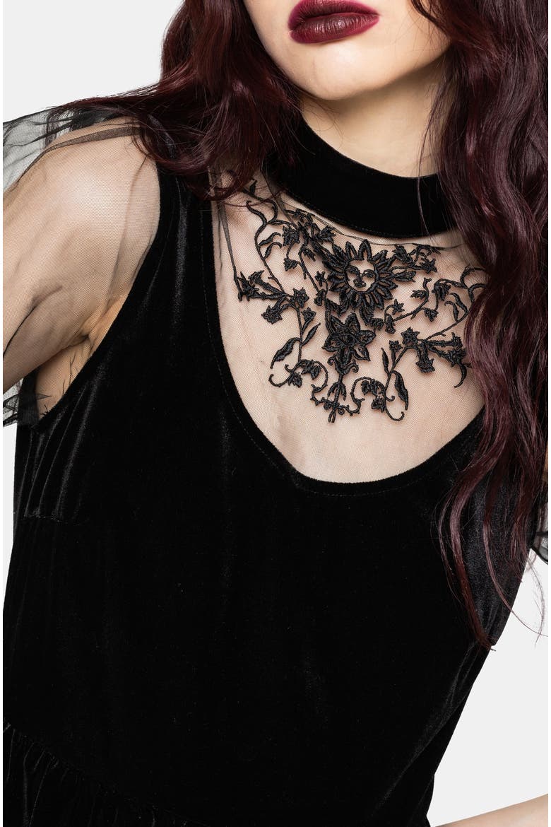 Trixie Velour Mesh Mini Dress, Alternate, color, Black