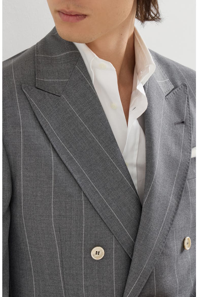 Virgin wool chalk stripe one-and-a-half breasted Tailor blazer, Alternate, color, Medium Grey