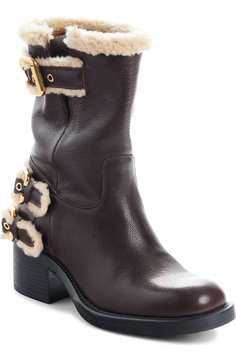 Chloé Genuine Shearling Dakota Boot, Main, color, Burnt Wood