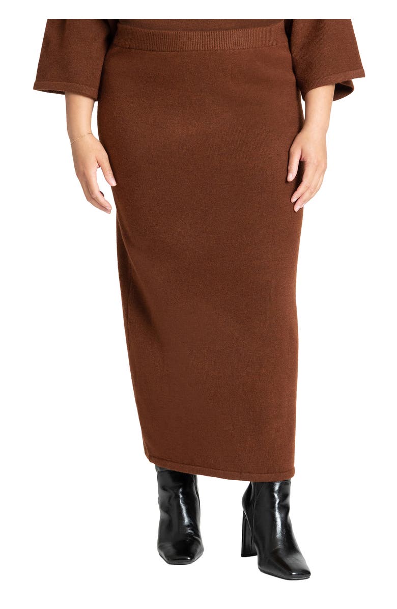 ELOQUII Sweater Maxi Skirt, Main, color, Downtown Brown
