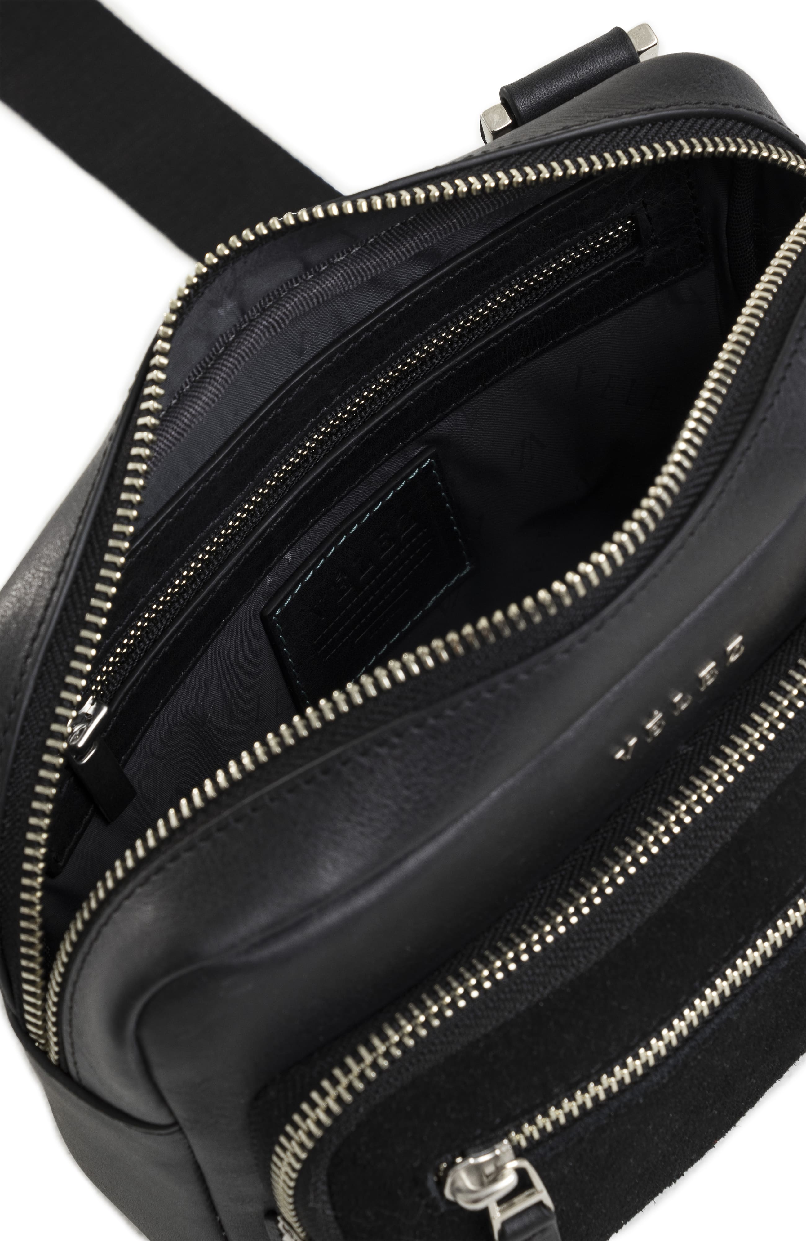 Velez Bright Leather Crossbody Bag with Suede Detail, Alternate, color, Black