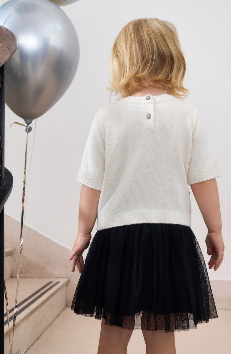 NEXT Kids' Bow Accent Short Sleeve Sweater & Tulle Skirt Set, Alternate, color, Cream/Green Bow