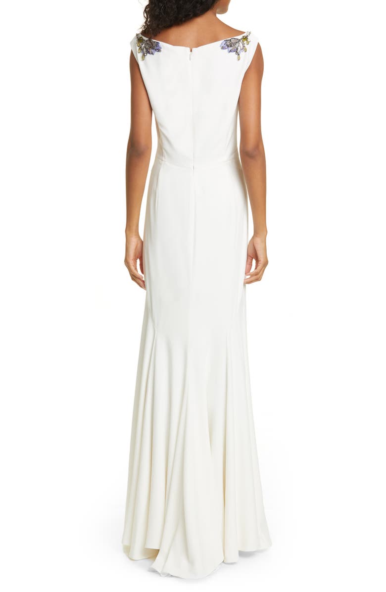 McQueen Alexander McQueen Embellished Neck Crepe Sheath Gown, Alternate, color, 