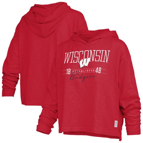 Women's Pressbox Red Wisconsin Badgers Castillo Slub Waist Length Long Sleeve Hooded T-Shirt