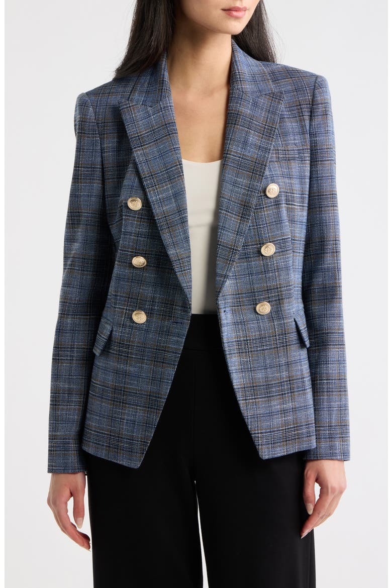 Plaid Double Breasted Jacket, Alternate, color, INDIGO LUGGAGE
