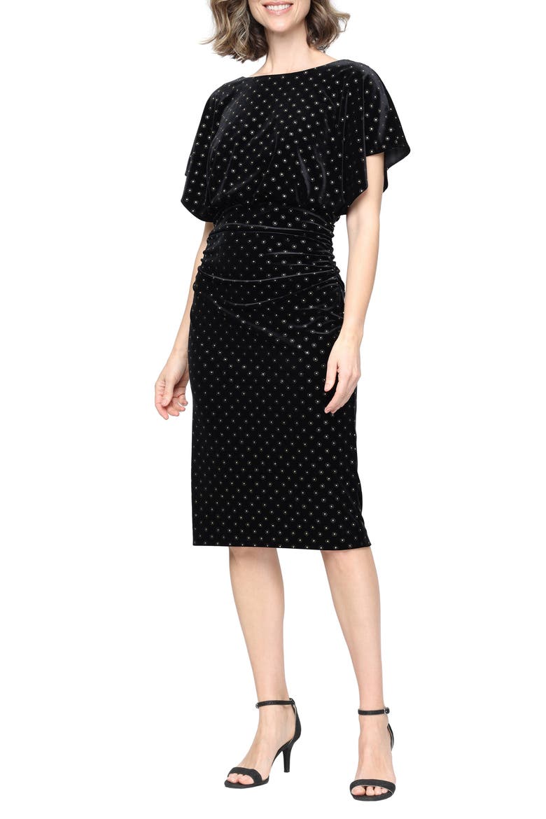 Hotfix Sequin Stretch Velvet Cocktail Dress, Main, color, BLACK GOLD