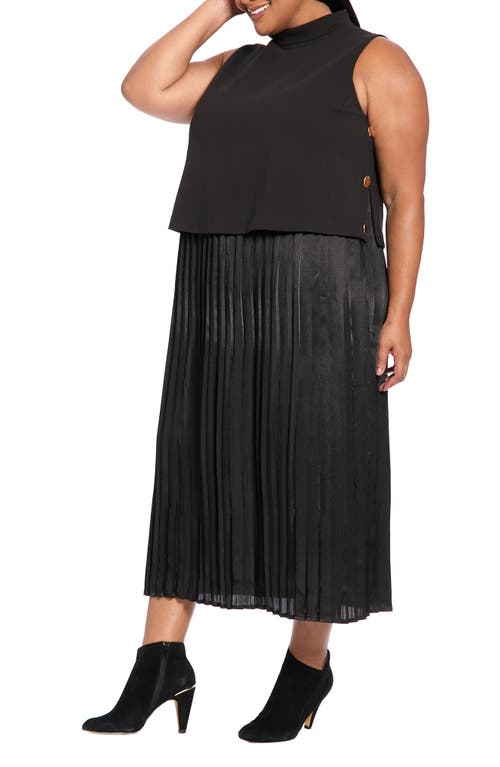 London Times Plus Size Sleeveless A-line Midi Dress In Black