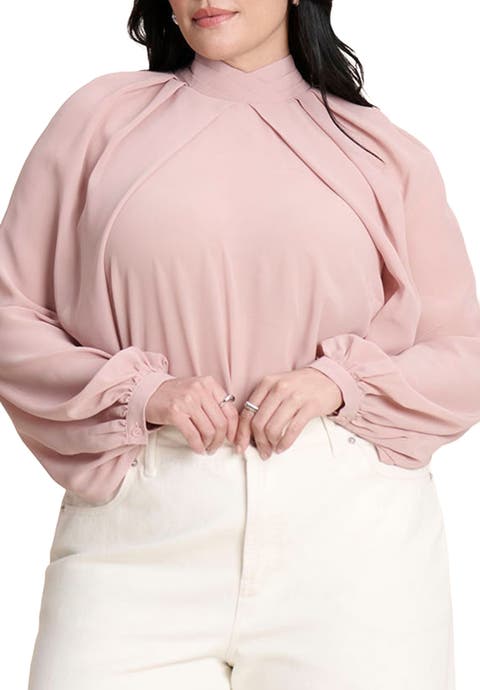 Draped Sleeve Chiffon Top (Plus)