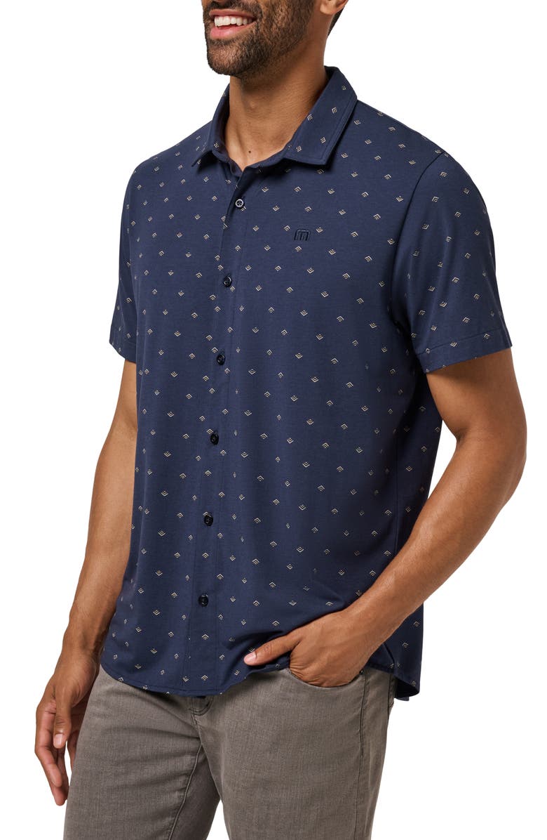 TravisMathew Comfortknit Geo Short Sleeve Button-Up Shirt, Alternate, color, Total Eclipse