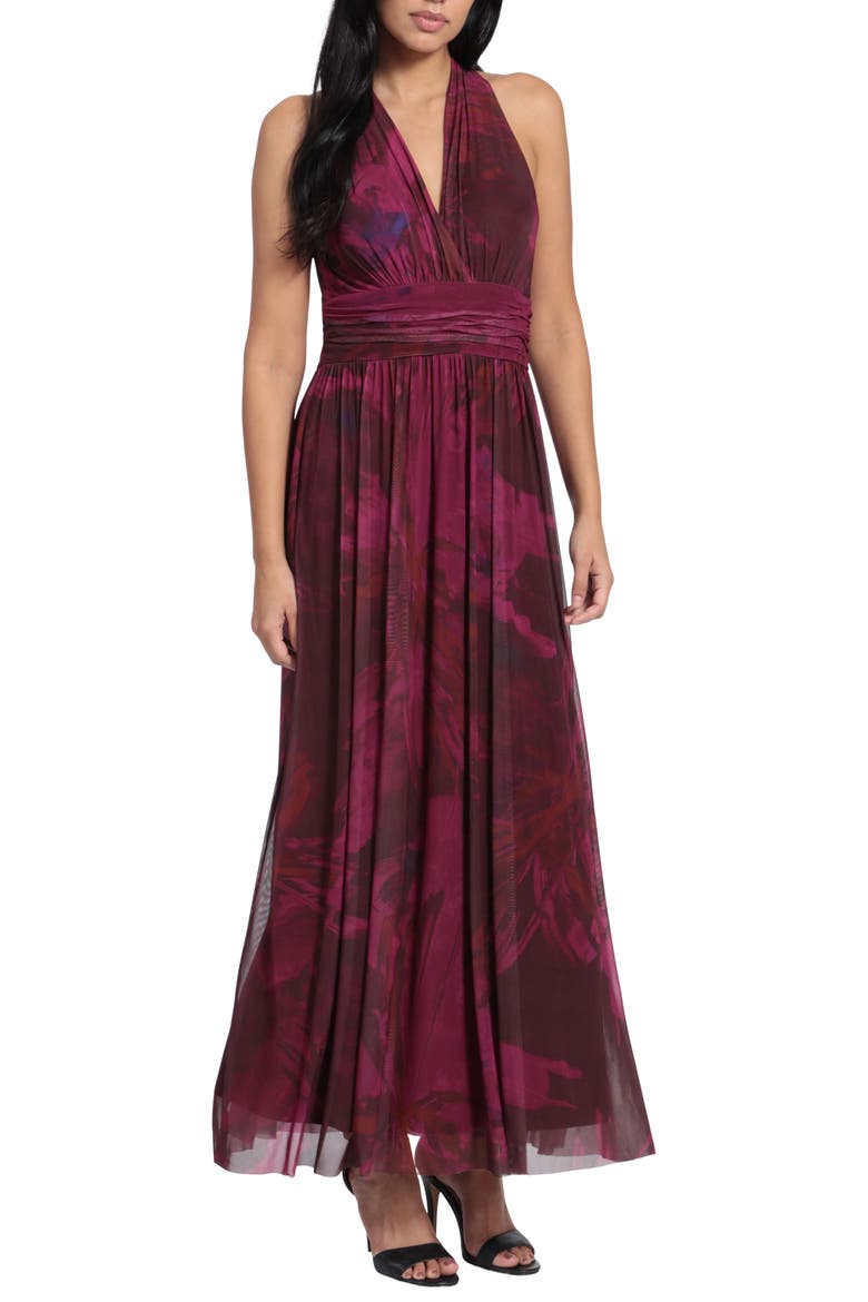 Ruched Waist Gown, Main, color, BORDEAUX/ FUSCHIA