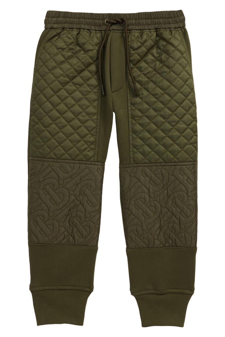 Kids' Timothie Monogram Quilted Joggers, Main, color, MOSS GREEN