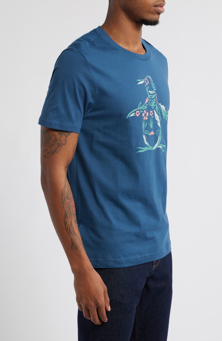 Original Penguin Floral Pete Organic Cotton Graphic T-Shirt, Alternate, color, Blue Wing Teal