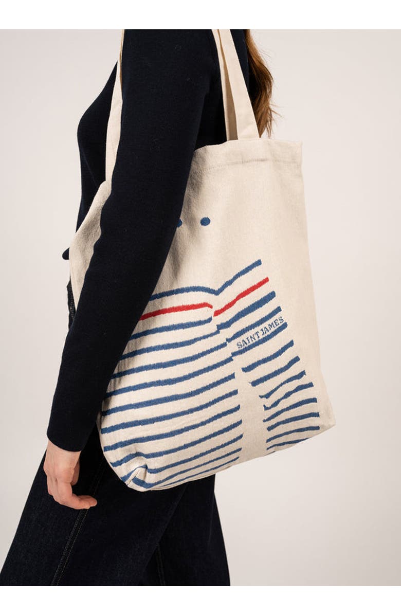 Saint James STRIPED TOTE BAG - Tote Bag in Recycled Cotton, Main, color, Ecru / Royal Blue