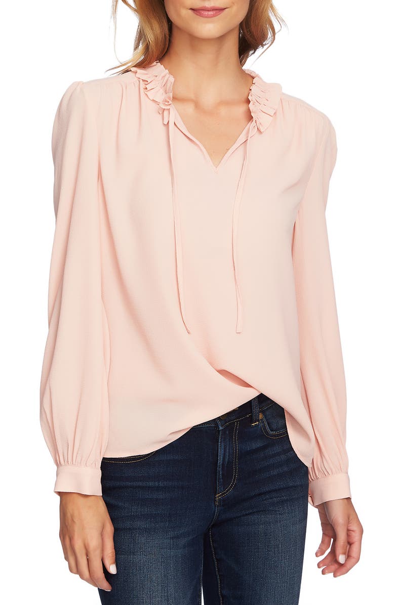 CeCe Ruffle Split Tie Neck Blouse, Alternate, color, 