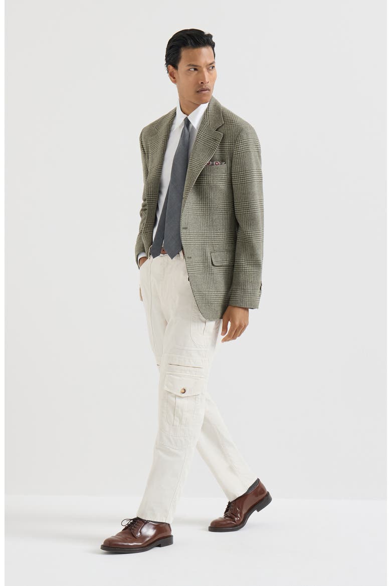 Comfort wool and cashmere Prince of Wales flannel deconstructed blazer, Alternate, color, Military