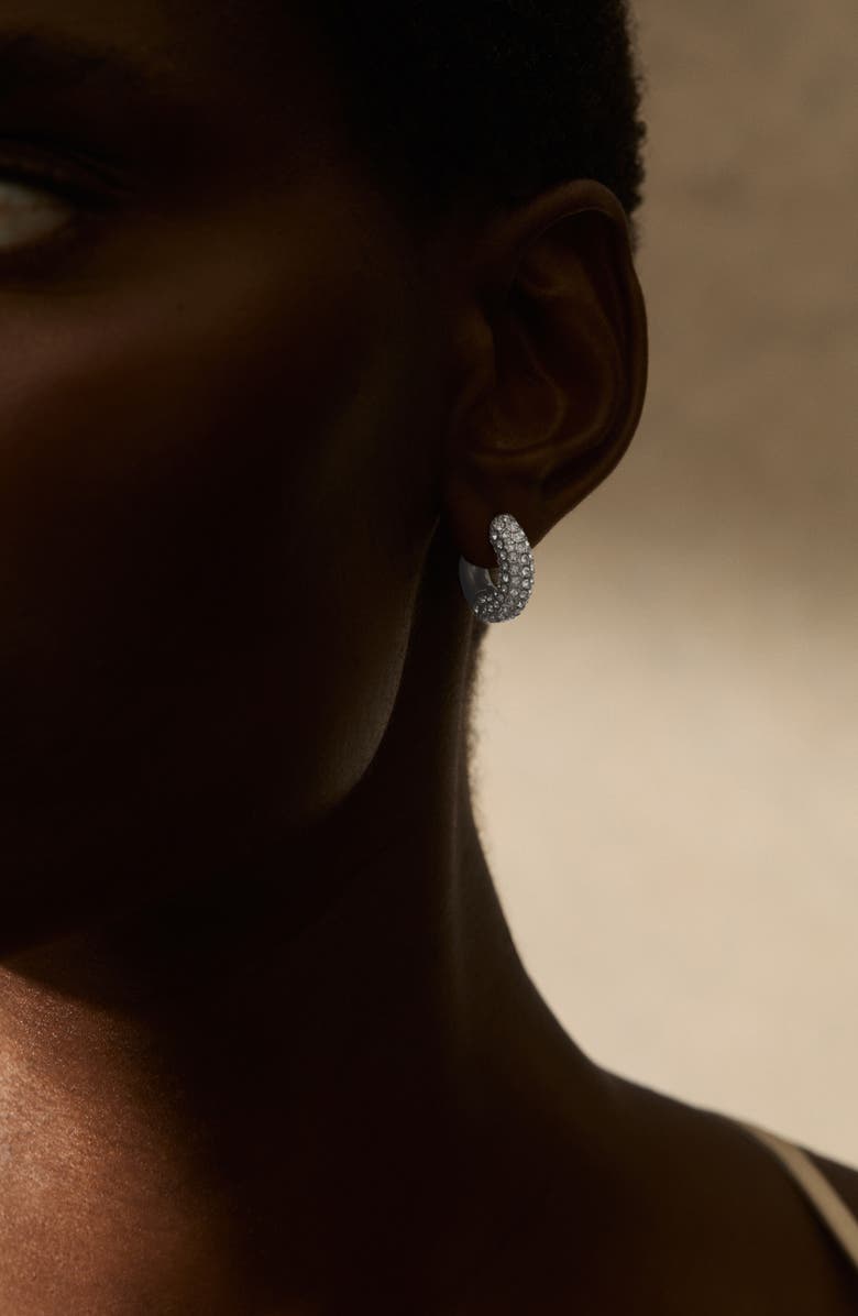 Reiss Amelia Pavé Huggie Hoop Earrings, Alternate, color, Silver Tone/ Clear Crystal