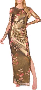 Ted Baker Nic Metallic Floral Long Sleeve Maxi Dress