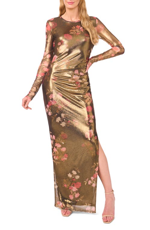 Ted Baker Nic Metallic Floral Long Sleeve Maxi Dress In Brown