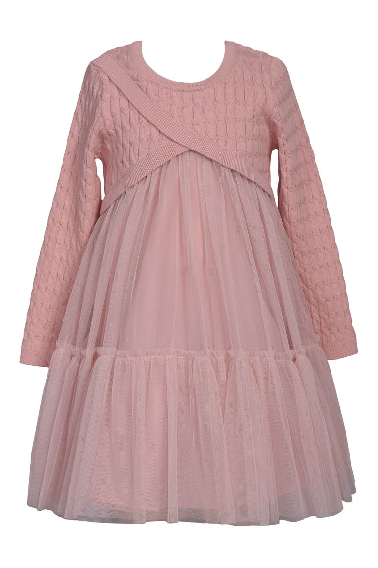 Kids' MIxed Media Long Sleeve Tulle Dress, Main, color, LIGHT PINK