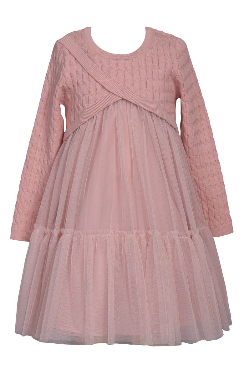 Iris & Ivy Kids' MIxed Media Long Sleeve Tulle Dress, Main, color, Light Pink