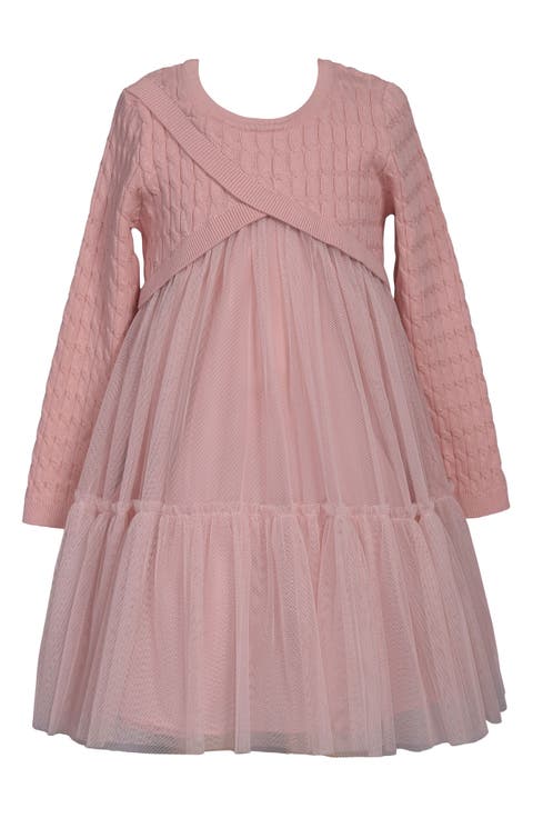 Kids' MIxed Media Long Sleeve Tulle Dress (Toddler & Little Kid)