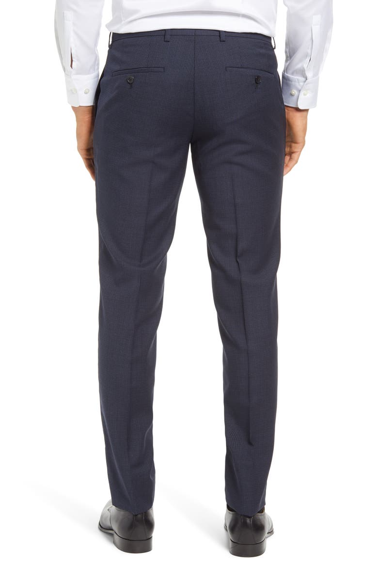 Genius Microcheck Slim Fit Flat Front Wool Dress Pants, Alternate, color, NAVY