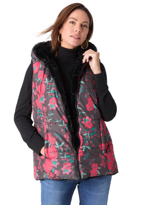 Plus Size 2 In 1 Puffer And Faux Fur Vest (plus)